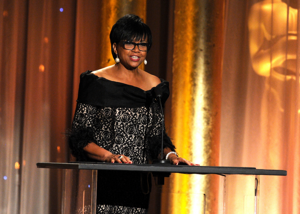 Academy President Cheryl Boone Isaacs on stage during the Academy of Motion Picture Arts and Sciences' Governors Awards on Nov. 16, 2013, in Hollywood, California.