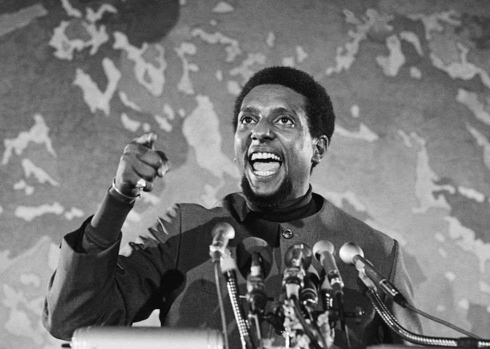 Stokely Carmichael speaks at a civil rights gathering in Washington on April 13, 1970.