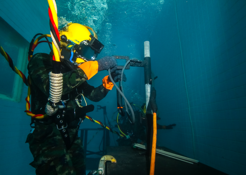 A commercial diver works on a project.