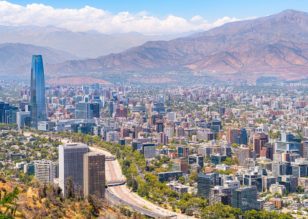 Aerial view Santiago with Andes in background.