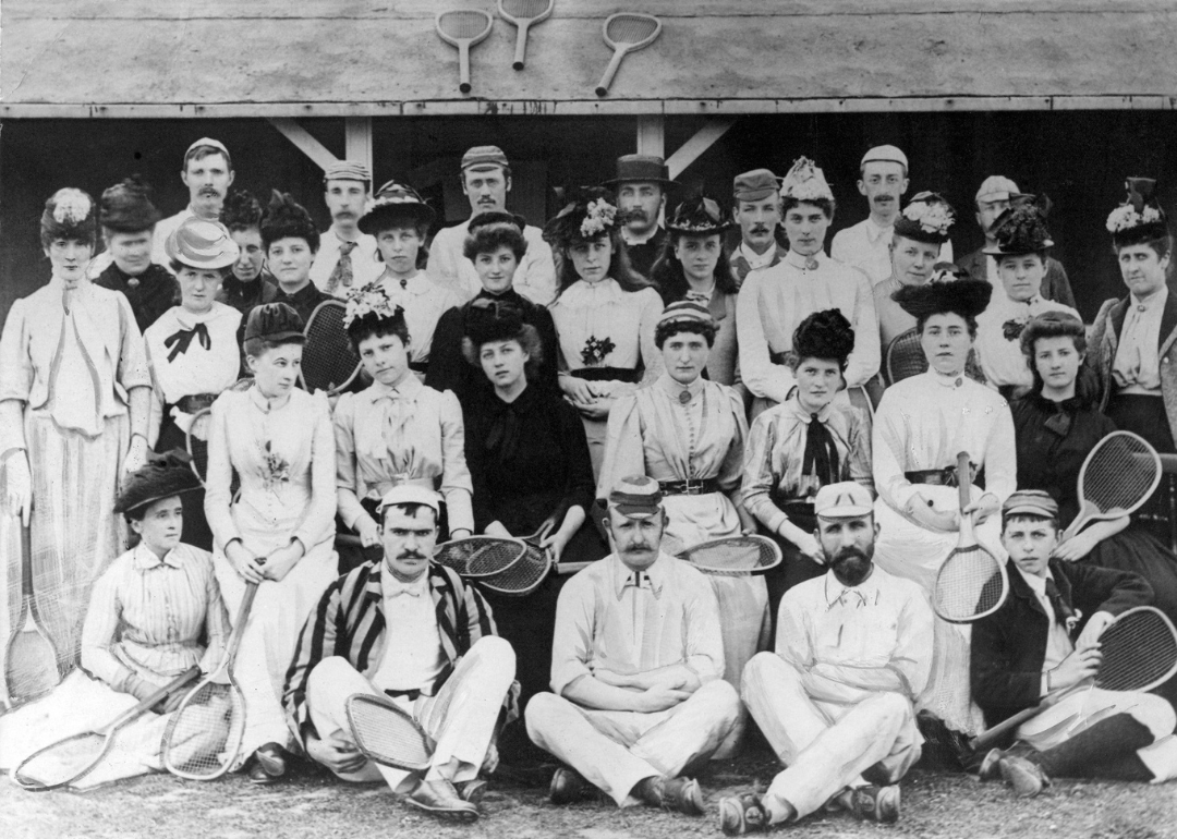 Tennis club members pose for a portrait in 1891.