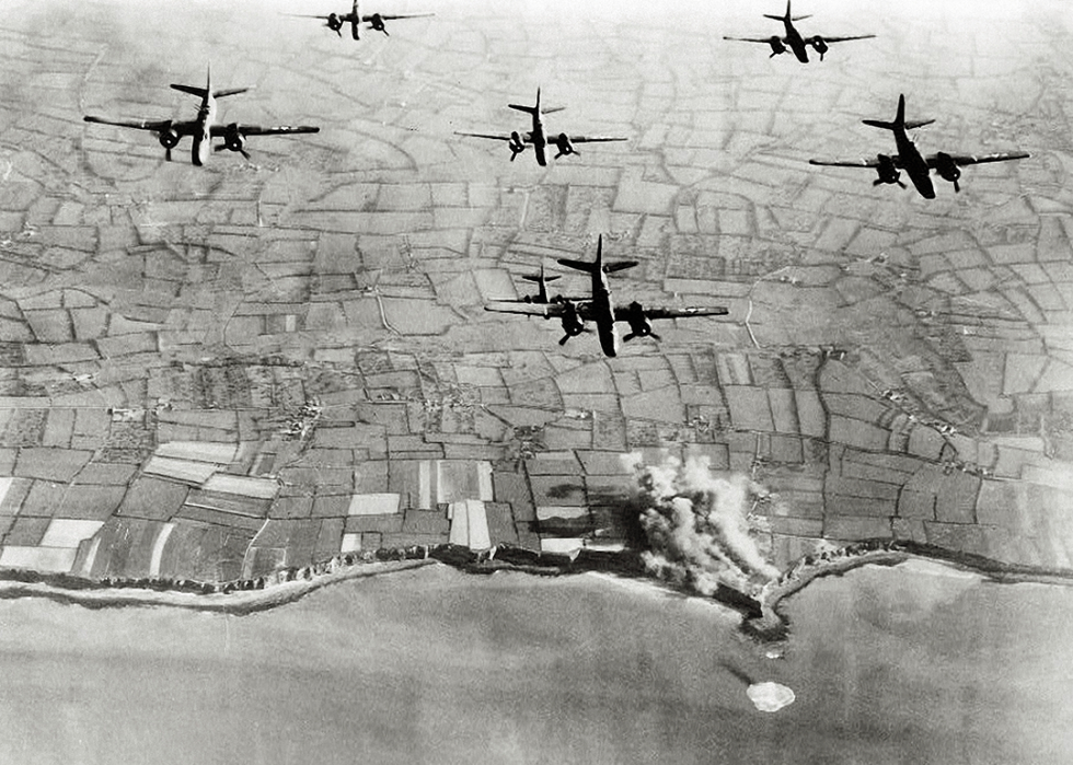 Six US A-20 bombers have bombed German positions at the Pointe Du Hoc coastal battery.