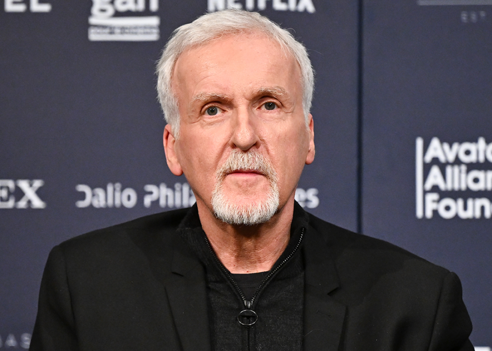 James Cameron speaks at a press conference.