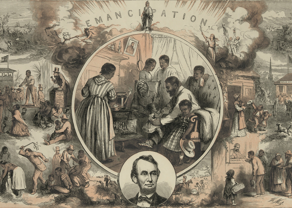 Illustration commemorating the Emancipation Proclamation.