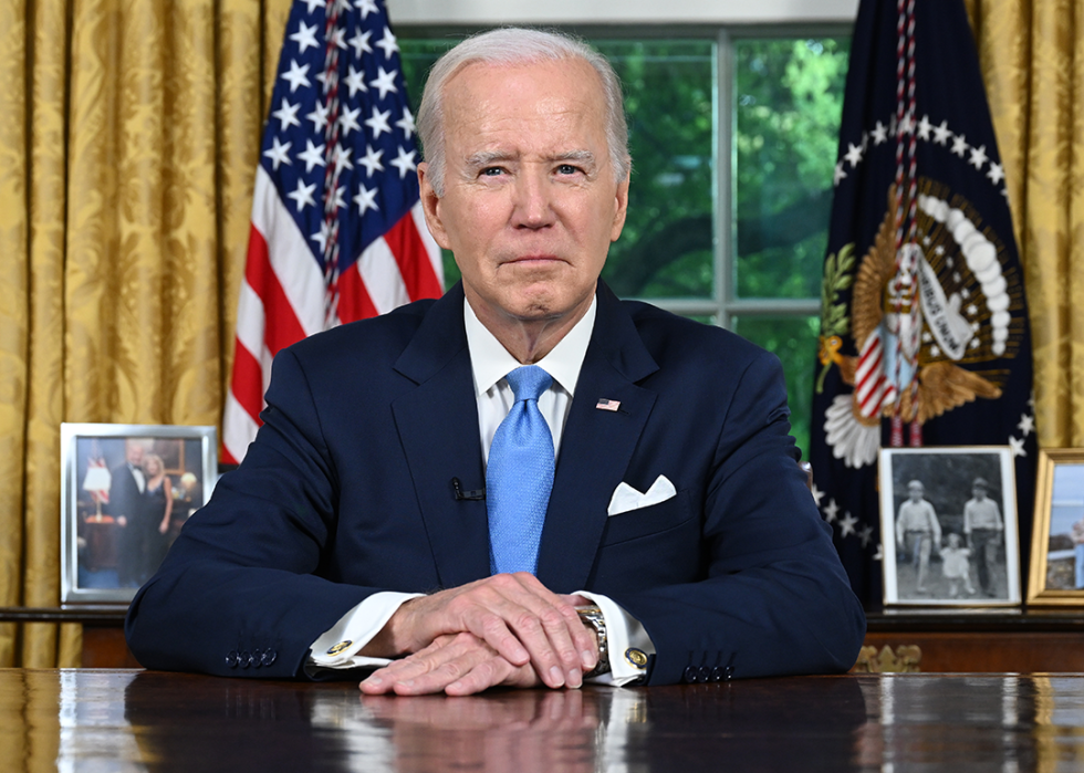 Joe Biden in the Oval Office before addressing the nation.