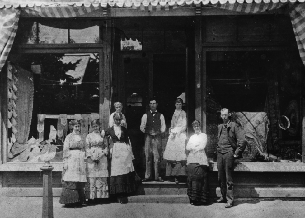 People standing at dry goods store