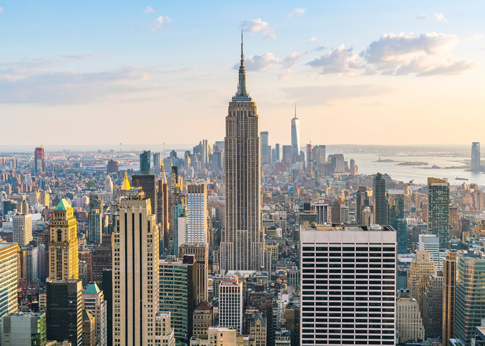 The New York City skyline with the Empire State Building.