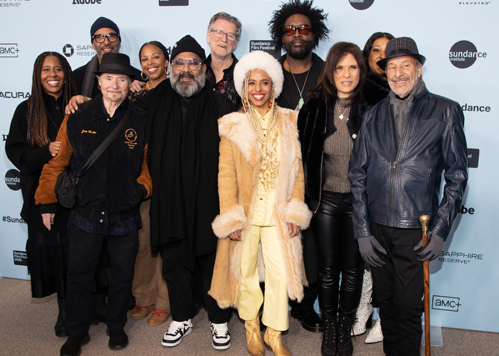 Tara Duncan, Jerry Martini, Sylvester Stewart Jr., Jihan Robinson, Joseph Patel, Derik Murray, Novena Carmel, Ahmir “Questlove” Thompson, Arlene Hirshkowitz, and Greg Errico attend the premiere of "Sly Lives! (aka The Burden of Black Genius)."