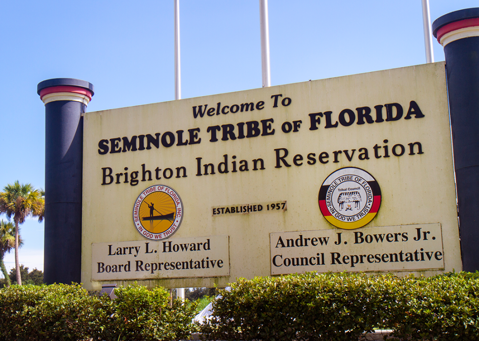 Welcome to Seminole Tribe, Brighton Indian Reservation sign.