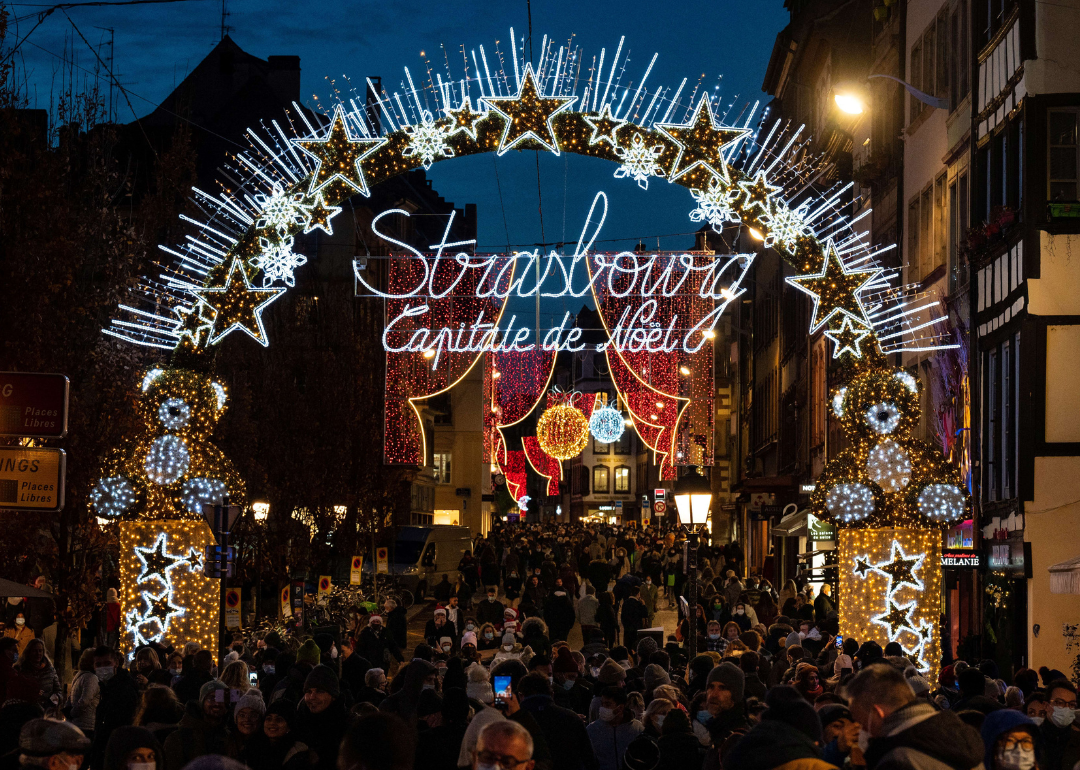 People visit the Christmas market in Strasbourg.