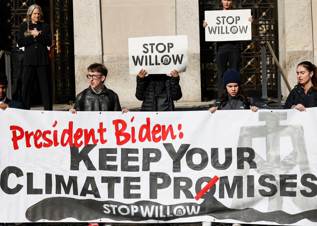Climate activists hold demonstration to urge President Biden to reject the Willow Project.