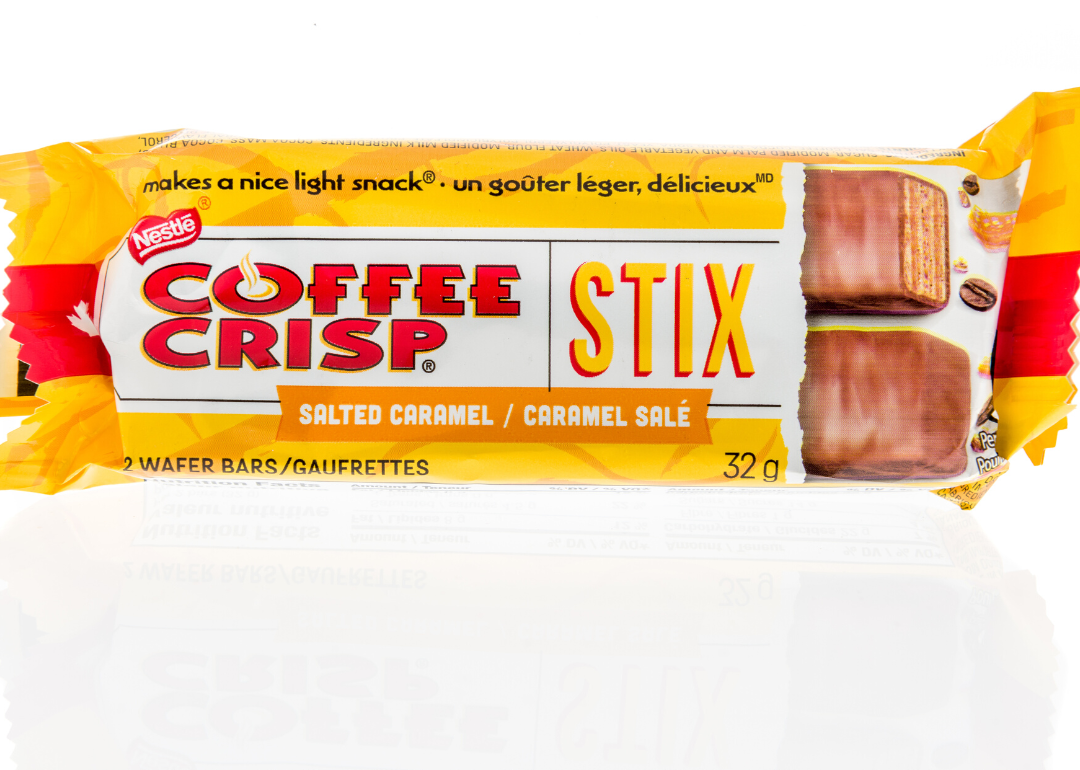 Package of Coffee Crisp Stix on white background.