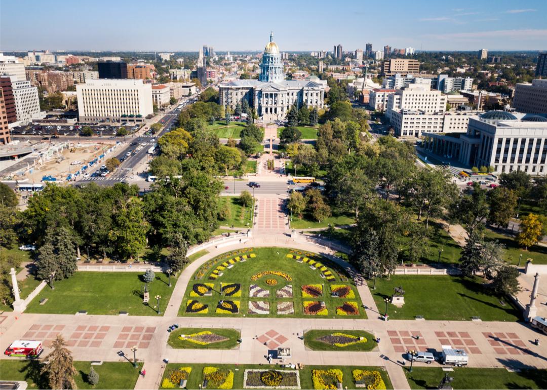 Aerial view of the Colorado State Capitol building in Denver.