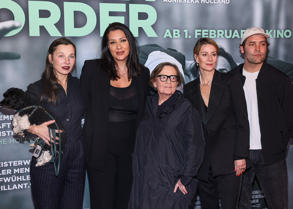 Meret Becker, Jasmin Shakeri, Agnieszka Holland, Maja Ostaszewska and Axel Bosse attend the Berlin premiere of 'Green Border'.