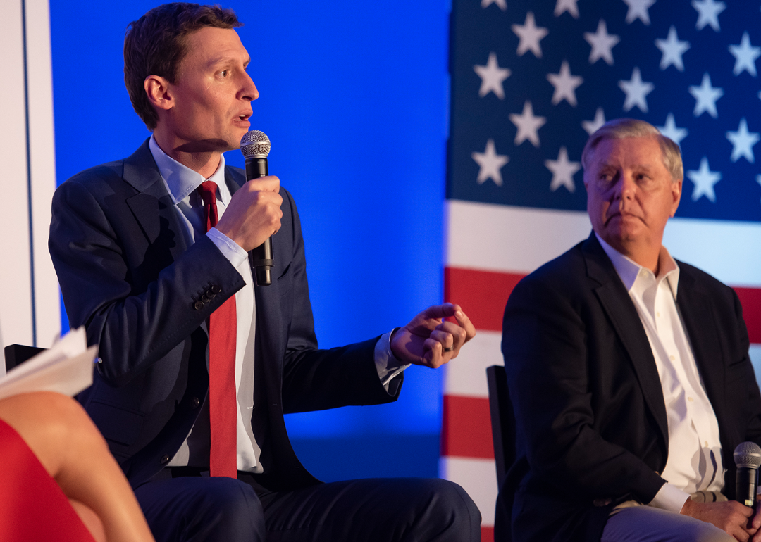 Republican U.S. Senate candidate Blake Masters and Sen. Lindsey Graham speak on panel