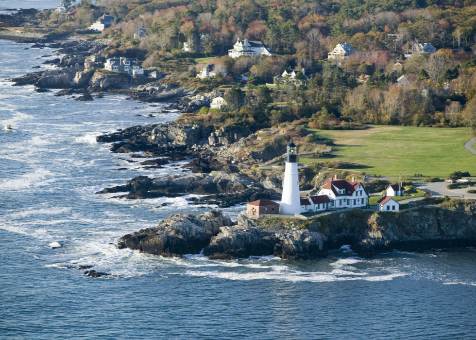 Portland Head Lighthouse and coastline.