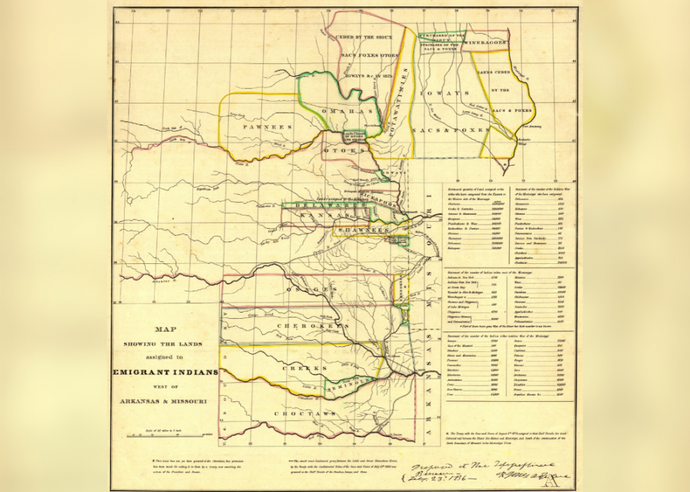 A paper map from 1836 showing the Indian Territories.