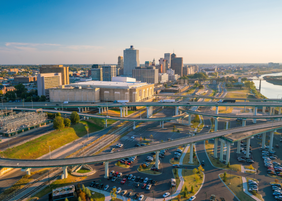 Aerial view of downtown Memphis skyline.