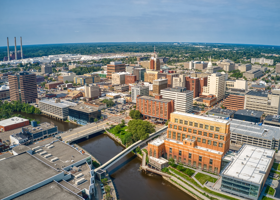 Aerial view of downtown Lansing.