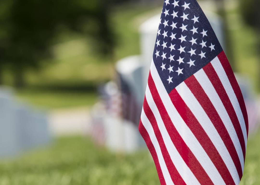 Veterans memorial with American flag