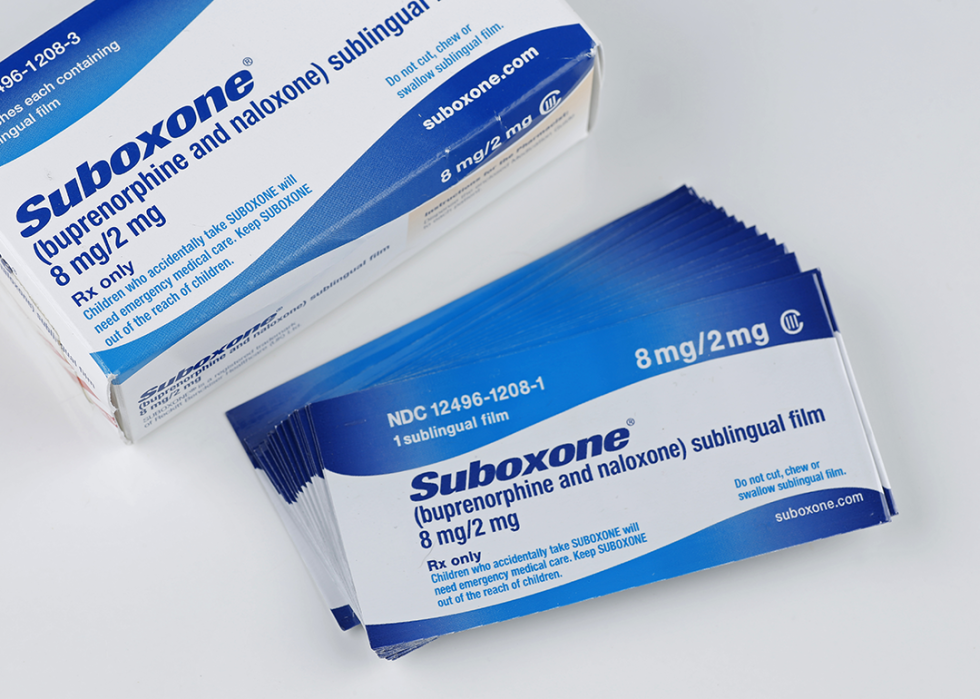 Prescription box of Suboxone sublingual film.