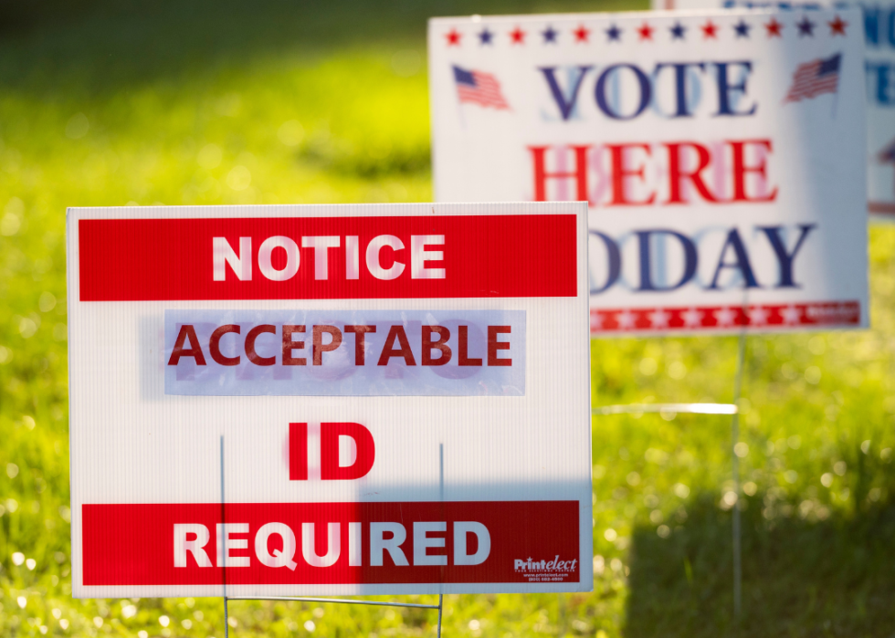 “Notice Acceptable ID Required” sign outside a  Virginia polling place.