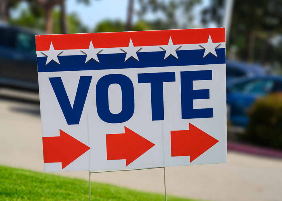 A VOTE sign at a polling place.