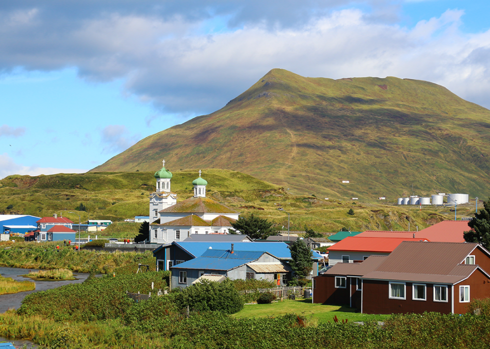 Summer view of the fishing village Unalaska, Alaska.