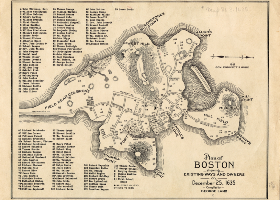 Map of Boston 1635