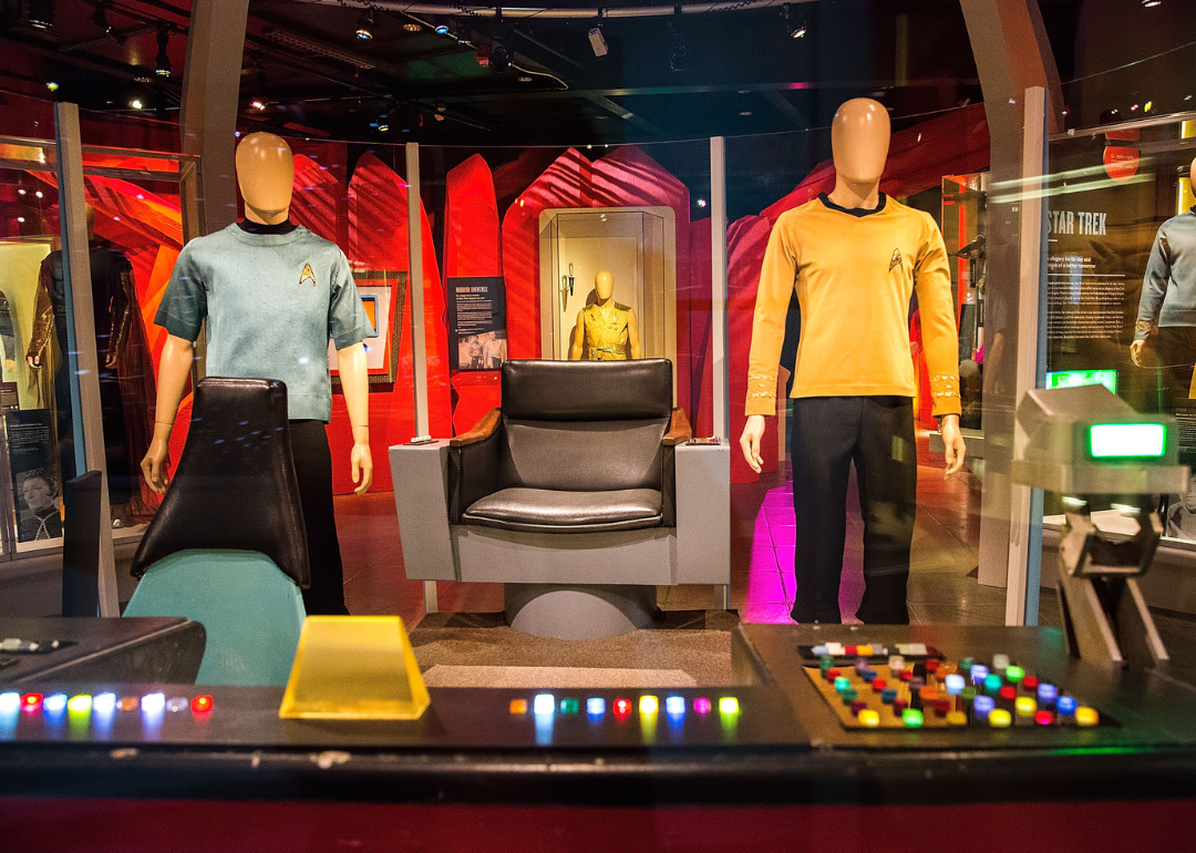 The Star Trek: Exploring New Worlds exhibit displaying the captain's chair at Experience Music Project Museum.