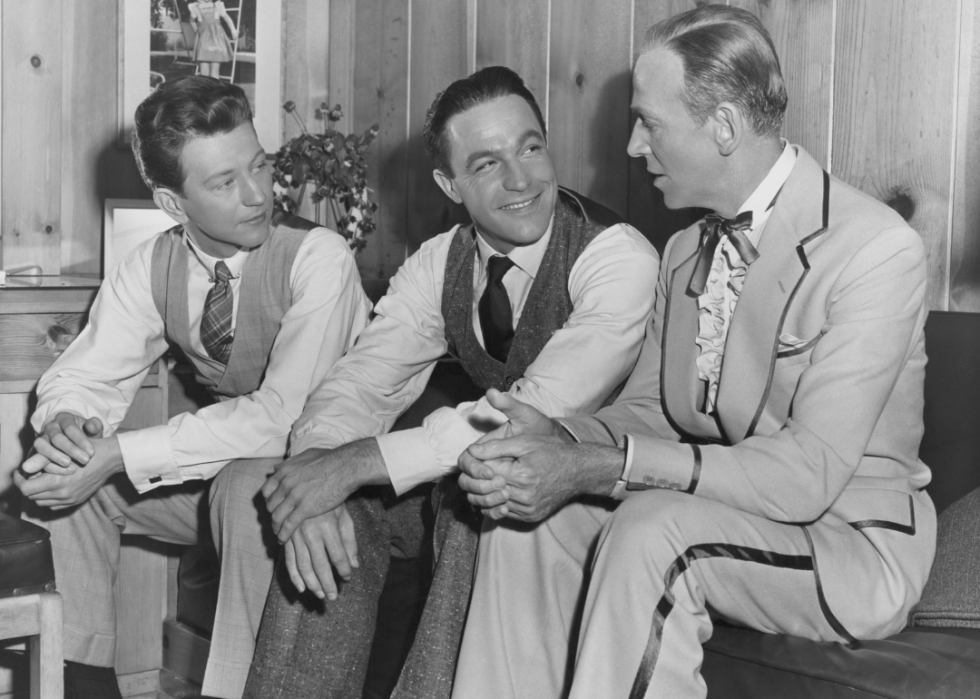 Donald O’Connor, Gene Kelly, and Fred Astaire on the set of ‘Singin’ in the Rain’.