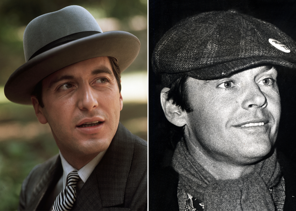 On left, Al Pacino as Michael Corleone; on right, Jack Nicholson in 1972.