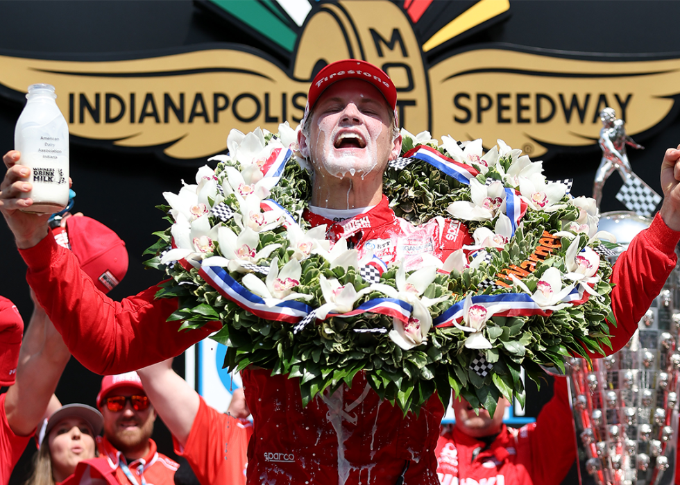 Marcus Ericsson celebrates with milk after winning the 106th Indianapolis 500.