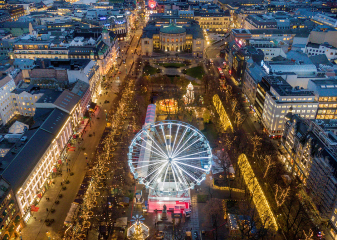 Aerial view of the Christmas Market in Oslo.