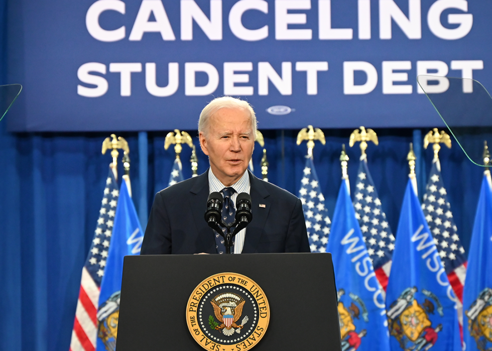 President Joe Biden delivers remarks on student debt at Madison College.