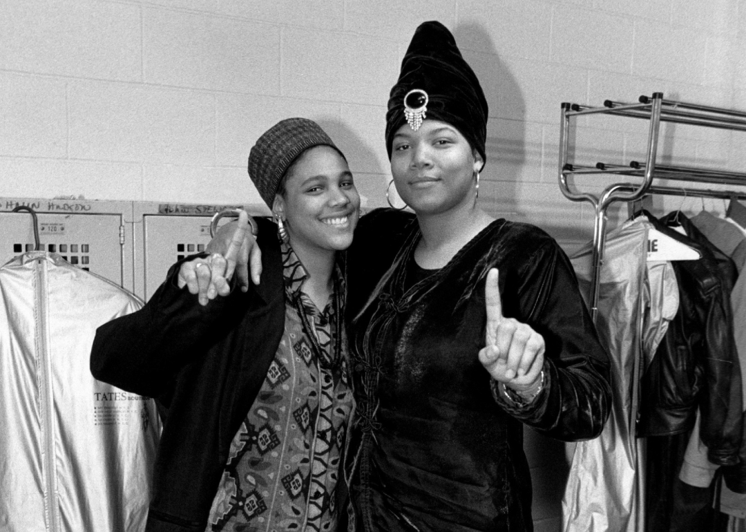 Queen Latifah and Monie Love poses for photos backstage.
