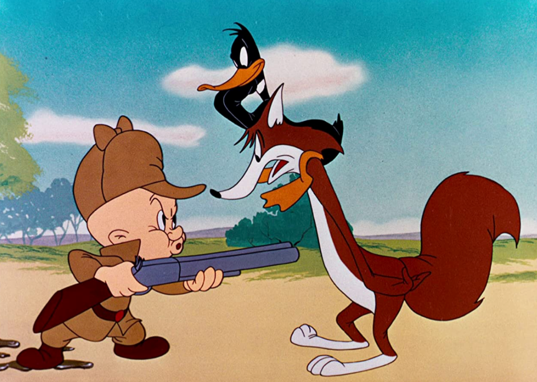 Illustration of Elmer Fudd, Daffy Duck and fox in ‘What Makes Daffy Duck’.