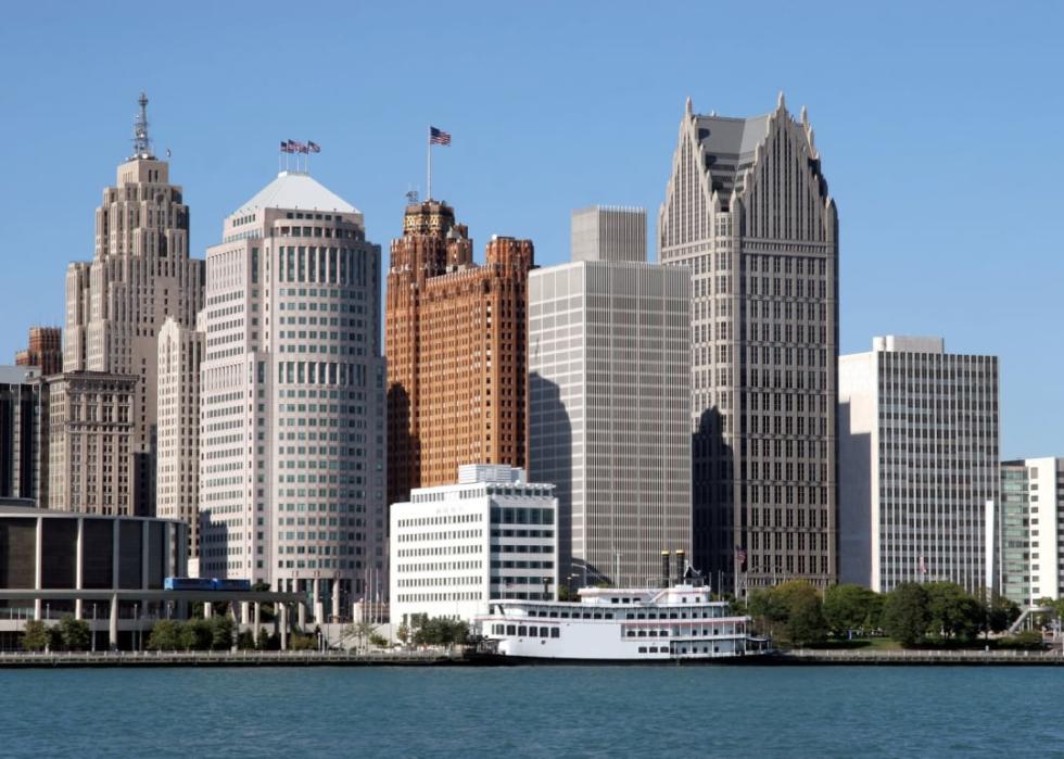 Detroit skyline on clear day.