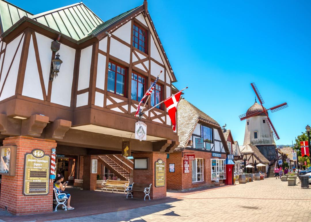 Street and shops in Solvang village.