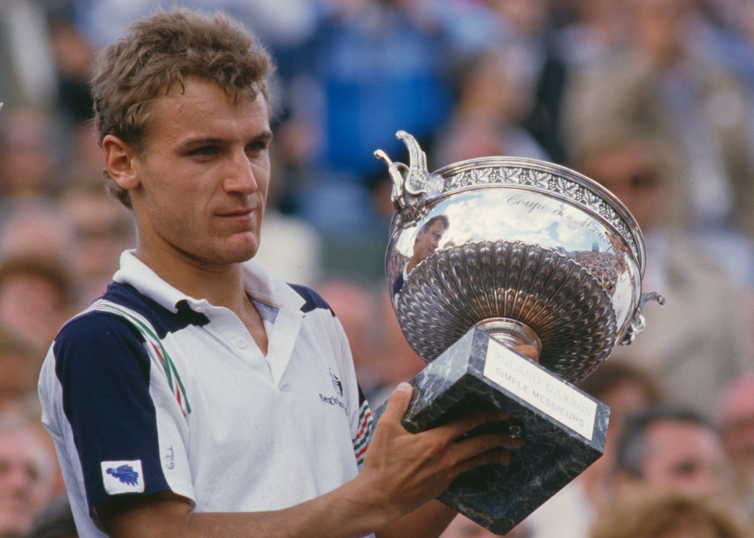 Mats Wilander holds French Open trophy.