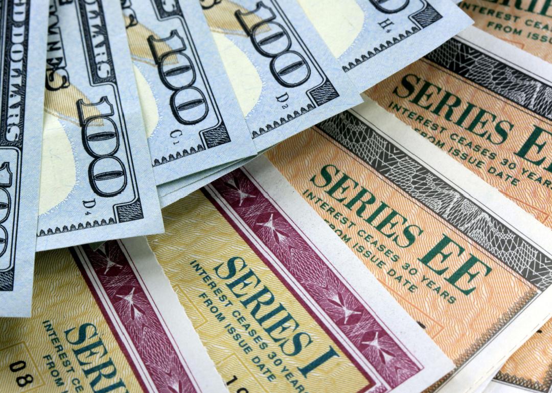 United States savings bonds with American currency