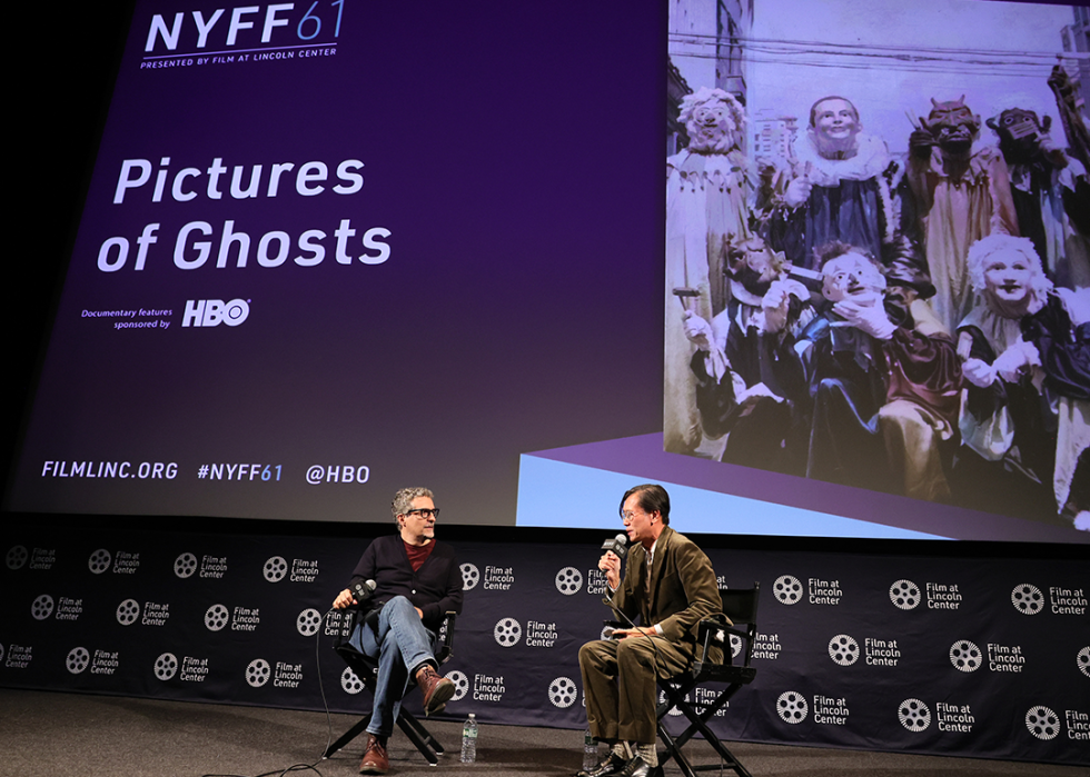 Kleber Mendonça Filho and Dennis Lim attend the New York Film Festival ‘Pictures Of Ghosts’ panel.