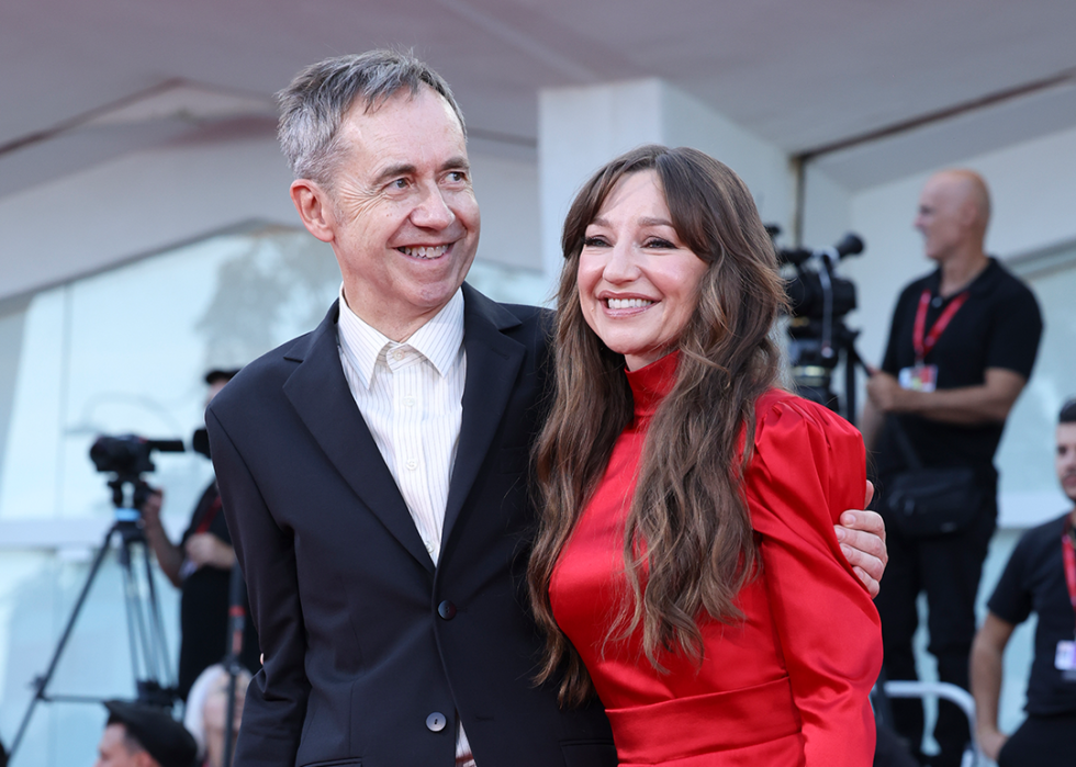 Dag Johan Haugerud and Andrea Bræin Hovig attend the "Kjaerlighet" (Love) red carpet during the 81st Venice International Film Festival.