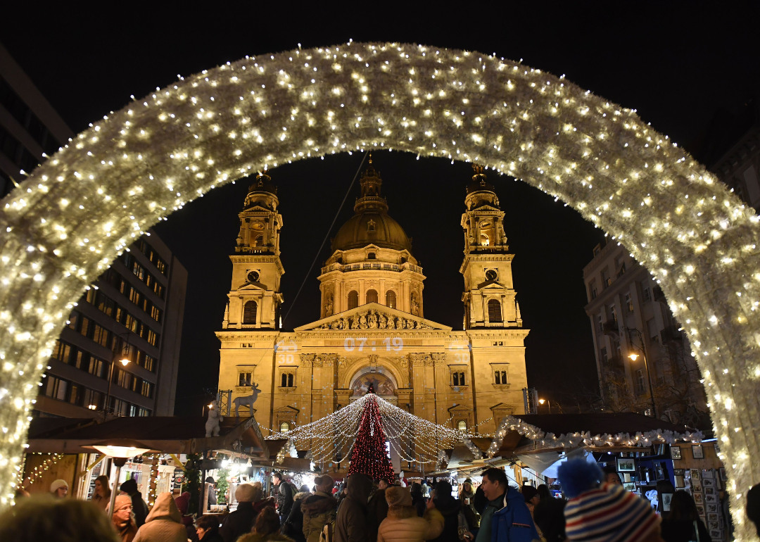 People at the Christmas market in Budapest.