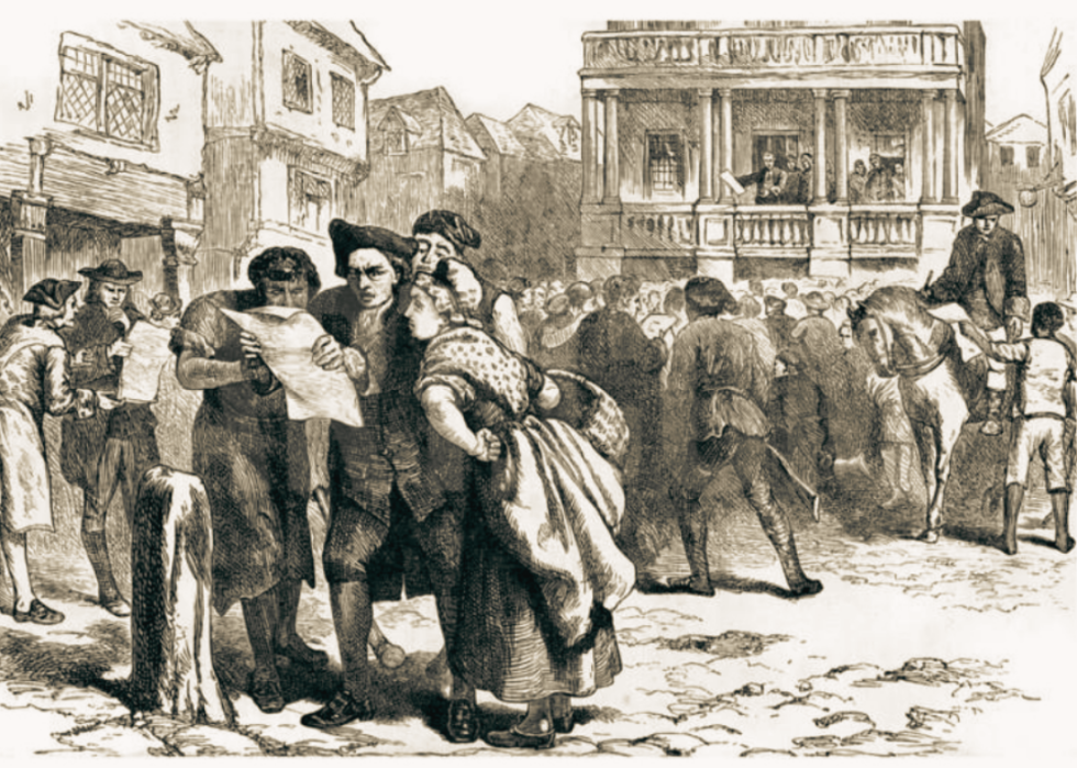Illustration of “Bostonians Reading the Stamp Act”