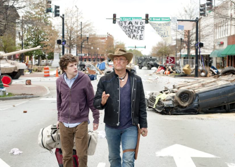 Woody Harrelson and Jessie Eisenberg in a scene from ‘Zombieland’