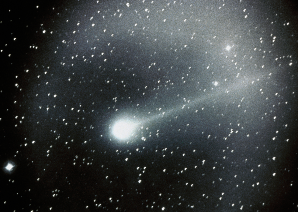 Halley's Comet passes through space as seen from the Ford Observatory in 1986.