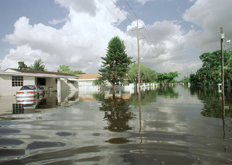 Streets covered by more than a foot of water in a Miami neighborhood.