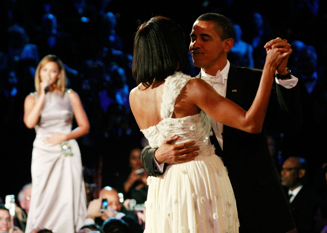 Barack and Michelle Obama dance at formal event