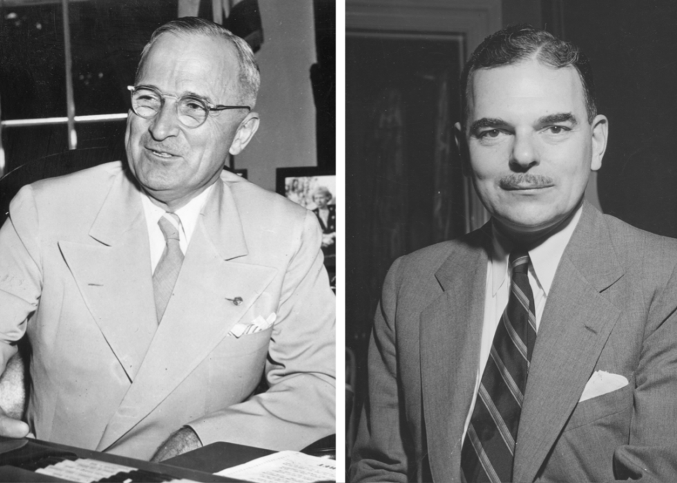 Portraits of Harry S. Truman and Thomas E. Dewey.